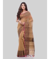 DESH BIDESH Women`s Cotton Handloom Cotton Silk Saree Gulab Work With Blouse Piece(Gold)